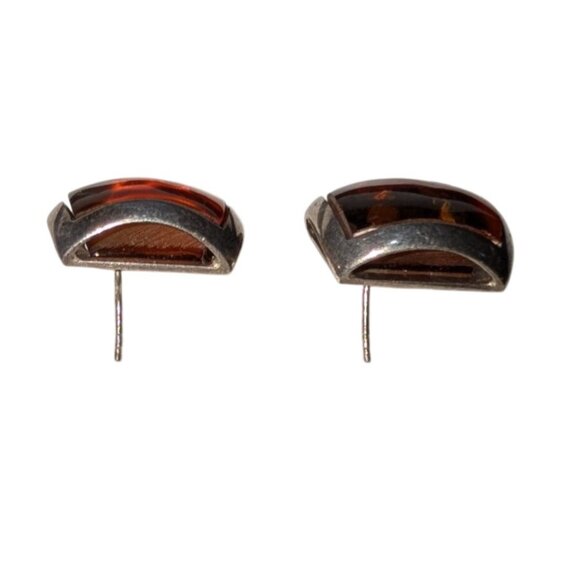 Geometric Chic Sterling 925 Silver Amber Earrings - Picture 6 of 11